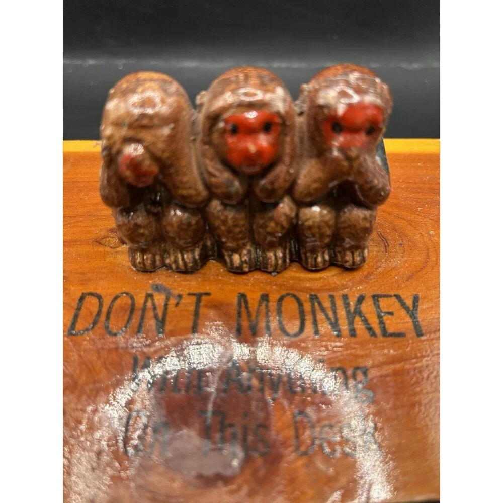 No Evil Monkeys Souvenir Desk Ink Blotter Don't Mess With Desk Osceola , MA.